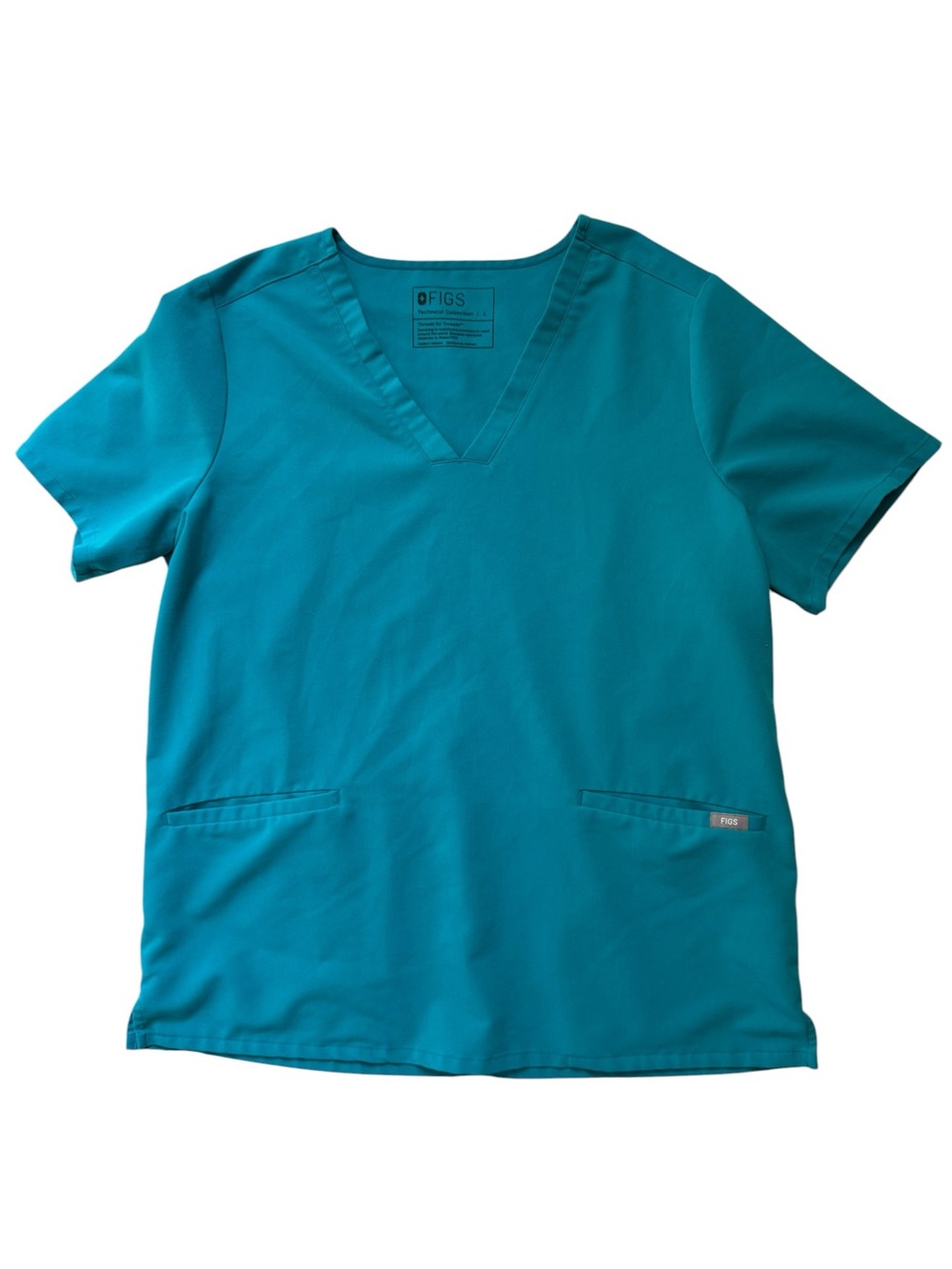 Figs Teal V-Neck Medical Scrub Top, Size Large